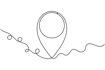 Pin location icon continuous one line drawing on white background minimalist map outline vector illustration