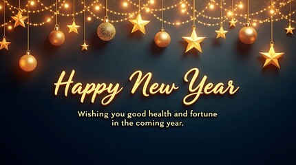 Sparkling golden stars and lights wish you a happy new year