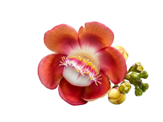 Exotic Cannonball Tree Flower Isolated on White Background - Detailed Close-up