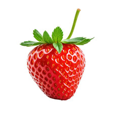 Ripe strawberry with vibrant red color and lush green leaves
