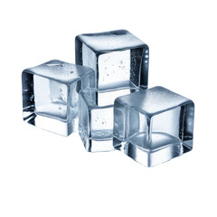 Stack of four clear, melting ice cubes on a black background