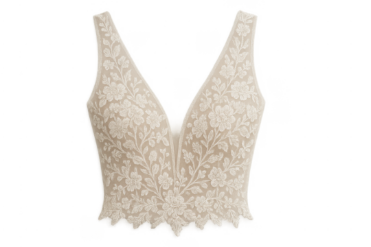 Bridal lace crop top with floral embroidery on transparent background - Powered by Adobe