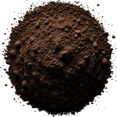 Heap of dark brown soil, loose & clumpy, isolated, texture detail