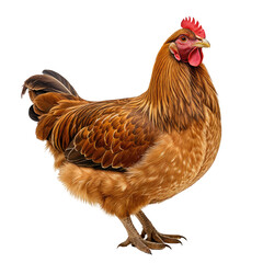 Brown chicken with red crest. Isolated on dark background