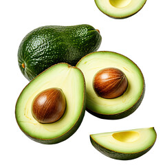 Fresh avocado, halved to reveal pit, one whole fruit