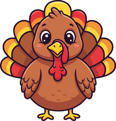 Cute cartoon turkey bird isolated on transparent background
