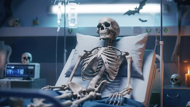 A Skeleton's Stay Humorous Halloween Hospital Scene