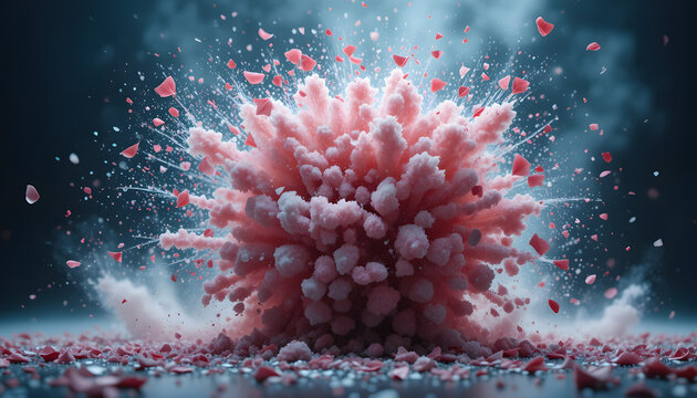 Stunning explosion of pink romance and delicate hearts, capturing love's dynamic energy in a captivating display of passion and beauty for Valentine's Day