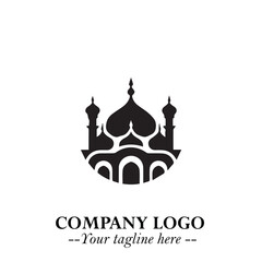 Dome Mosque Logo Symbol in Black on the White Background with Elegant Islamic Architecture Design