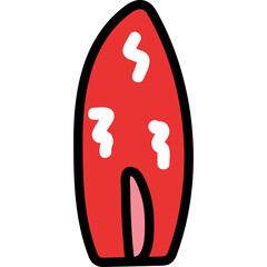 Red surfboard with abstract white pattern transparent background isolated illustration for summer and beach themes