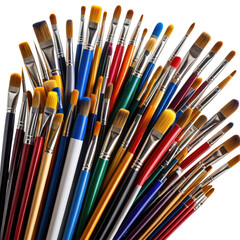 Diverse paint brushes Colorful artistic tools in various sizes, angled