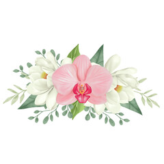 Watercolor Floral Bouquet with Orchid and Magnolia 