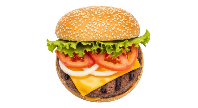 Hamburger with lettuce tomato and onion cheeseburger