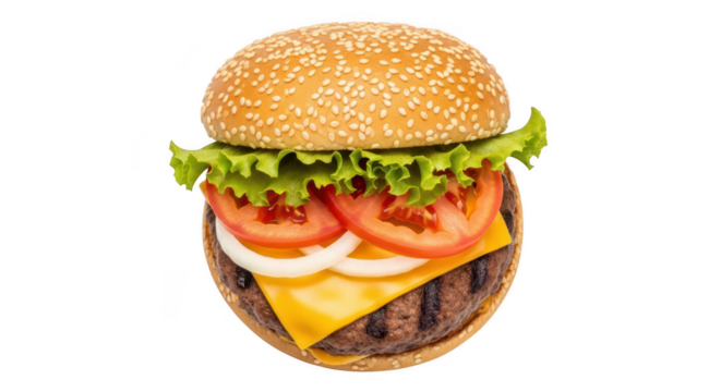 Hamburger with lettuce tomato and onion cheeseburger