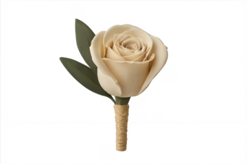 Cream rose boutonniere for wedding groom formal wear