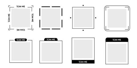 Qr Code with Scan Me Frame Set. Phone Qrcode Icon and Logo design. Vector Illustration