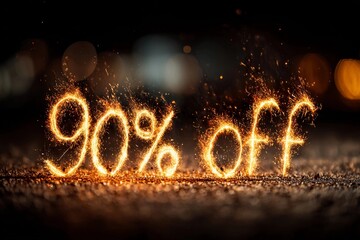 Sparkling display of discount announcement with 90 percent off in a vibrant night setting