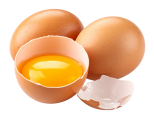 Whole and cracked egg variations with visible yolk and egg white isolated on transparent background PNG