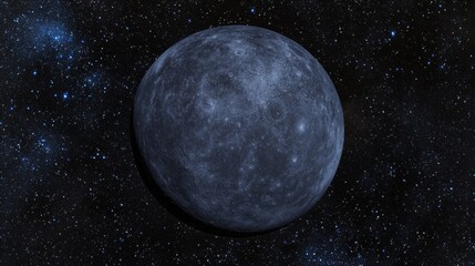 A large, blue planet with a ring system is shown against a dark blue space background.