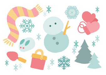 くすみカラーのベクター冬素材セット