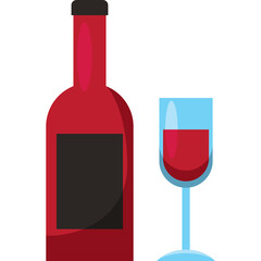 Red Wine Bottle and Glass with Transparent Background Isolated Vector Illustration