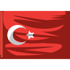 Red Turkish Flag With Crescent Moon and Star In Motion On A Textured Background With A Striped Edge...