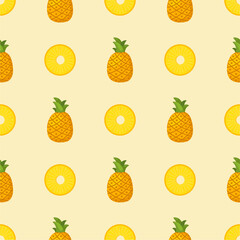 Pineapple seamless pattern, tropical ripe fruit.