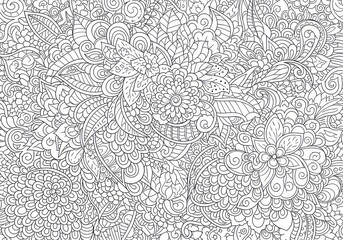 Intricate floral pattern black and white coloring page