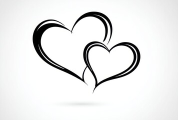 Two intertwined black heart shapes are depicted on a white background, symbolizing love, romance, and connection, with a subtle shadow adding depth and dimension to the elegant design