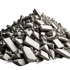 Rubble Pile Debris of shattered white, rectangular blocks on black