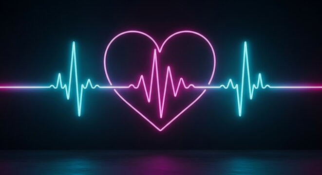 Vibrant neon heart rate pulse with a mesmerizing glow for medical technology and healthcare designs, perfect for digital health campaigns