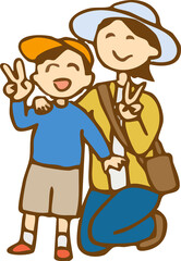 記念写真する親子