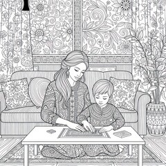 Mother and son working on a puzzle inside the home