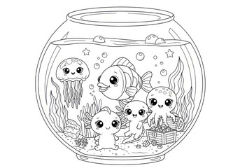 Underwater scene cartoon fish aquarium illustration