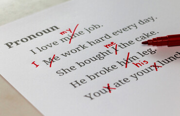 English pronoun test in classroom