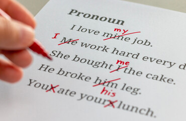 English pronoun test in classroom