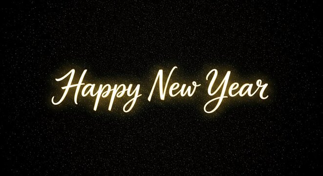 Golden happy new year wishes with sparkling effect on a black background