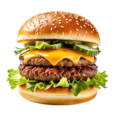 Double patty burger cheese, cucumber, lettuce, sesame seed bun