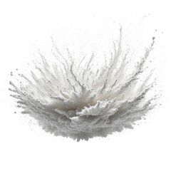 Flour explosion against black. White particles are mid-air and in motion