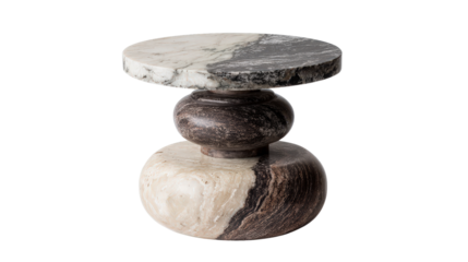 Two-tier round marble side table with contrasting shades, background isolated on a Transparent background, PNG file.
