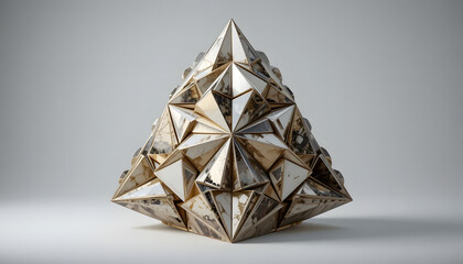 Elegant geometric sculpture featuring gold and marble textures, perfect for adding a touch of modern luxury and sophistication to design projects or branding