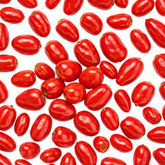 San Marzano tomatoes scatter over a black background, bright and fresh