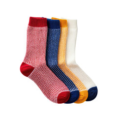 Colorful socks Ribbed texture, red, blue, yellow, white. Stacked