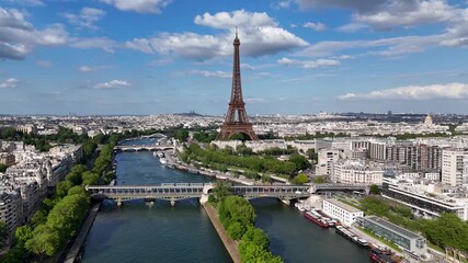 Eiffel Tower At Paris In Island Of France France. Downtown Cityscape. Seine River Skyline. Eiffel Tower At Paris In Island Of France France. Eiffel Tower. Tourism Landmark. Paris Skyline