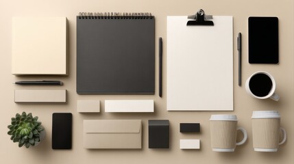 office stationery essentials flat lay