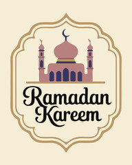 Ramadan kareem greeting card design featuring a stylized mosque silhouette, crescent moon, and ornate arch, perfect for islamic celebrations.