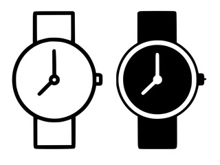 Minimalist icon, watch vector, black and white, outline and silhouette