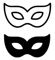 Minimalist icon, party mask vector, black and white, outline and silhouette