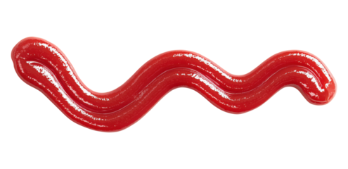 Red tomato ketchup squeezed in continuous wavy line isolated on transparent background
