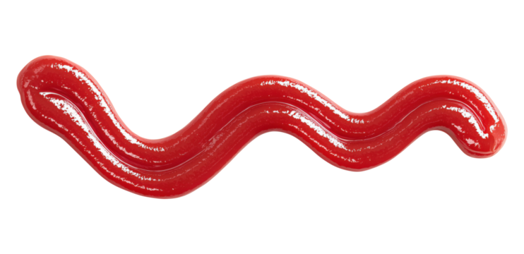 Red tomato ketchup squeezed in continuous wavy line isolated on transparent background